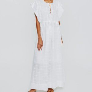 NWT MIRTH Sonoma Maxi Dress White Boxweave Textured Ruffle Tie Front Sz Small